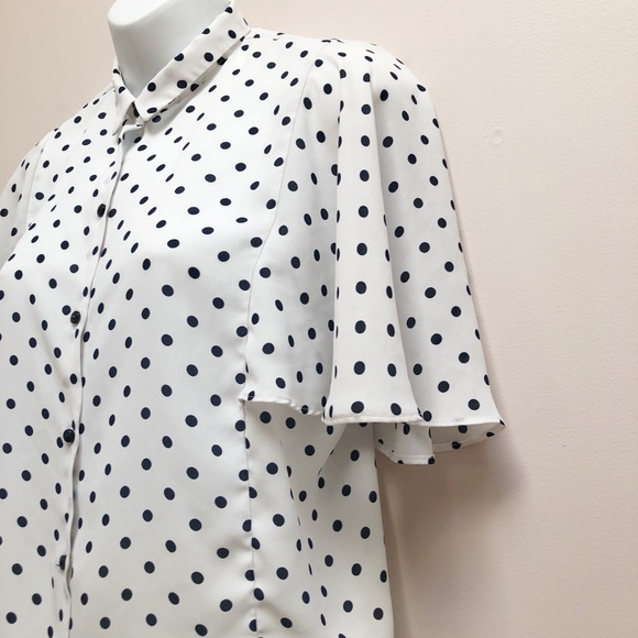 ZARA POLKA DOT CAPE SLEEVE BLOUSE - Picture 7 of 9